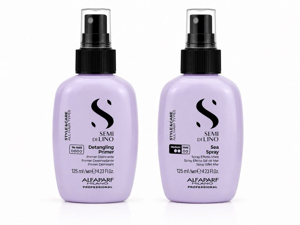 Alfaparf Semi Di Lino Detangling Primer & Sea Spray 4.23 oz Hair Styling Set